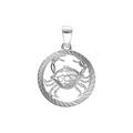 Pendentif en argent rhodi&eacute; m&eacute;daille 15mm stri&eacute;e zodiaque cancer decoup&eacute;