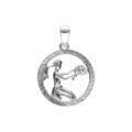 Pendentifs sur Artemare : Pendentif en argent rhodi&eacute; m&eacute;daille 15mm stri&eacute;e zodiaque vierge decoup&eacute;e