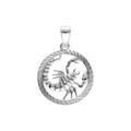 Pendentif en argent rhodi&eacute; m&eacute;daille 15mm stri&eacute;e zodiaque scorpion decoup&eacute; Artemare