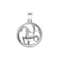 Pendentifs sur Artemare : Pendentif en argent rhodi&eacute; m&eacute;daille 15mm stri&eacute;e zodiaque capricorne decoup&eacute;