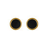 Boucles d'oreille en acier dor&eacute; jaune fermoir &agrave; vis sur fond caoutchouc r&eacute;sine noire 8mm