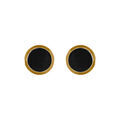 Boucles d'oreille en acier dor&eacute; jaune fermoir &agrave; vis sur fond caoutchouc r&eacute;sine noire 8mm Artemare