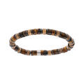 Bracelet extensible rondelles oeil de tigre v&eacute;ritable marron et h&eacute;matite v&eacute;ritable 60mm
