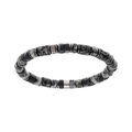 Bracelet extensible rondelles oeil de tigre et h&eacute;matite v&eacute;ritable grise 60mm