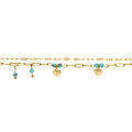 Bracelet en acier dor&eacute; deux rangs coeurs lisses et perles agate v&eacute;ritable bleue 16+3cm