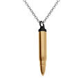 Collier en acier avec pendentif en acier dor&eacute; jaune et PVD noir balle de fusil porte poudre (7 x 43mm), 55+5cm