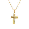 Collier en acier dor&eacute; avec pendentif de 15 x 10mm motif croix avec oxydes blancs sertis 42+5cm