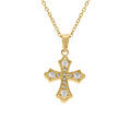 Colliers sur Artemare : Collier en acier dor&eacute; avec pendentif croix et oxydes blancs sertis, 42+5cm