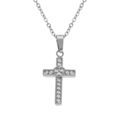 Collier en acier avec pendentif croix droite (15 x 10mm) avec coeur d'oxydes blancs sertis, 42+5cm Artemare