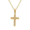 Collier en acier dor&eacute; avec pendentif croix droite 15 x 10mm avec coeur et oxydes blancs sertis, 42+5cm Artemare