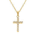 Collier en acier dor&eacute; avec pendentif croix 15 x 10mm avrc oxydes blancs sertis clos 42+5cm