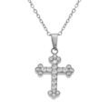 Colliers sur Artemare : Collier en acier avec pendentif croix stylis&eacute; (15 x 12mm)orn&eacute;e d' oxydes blancs sertis 42+5cm
