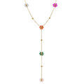 Collier en acier dor&eacute; forme Y avec cha&icirc;ne boules et fleurs multi couleurs jade et quartz - 42+6cm