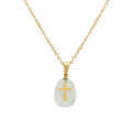Collier en acier dor&eacute; pendentif aventurine v&eacute;ritable avec motif croix, 40+6cm Artemare