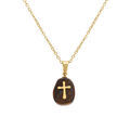 Collier en acier dor&eacute; avec pendentif oeil de tigre marron v&eacute;ritable avec,croix, 40+6cm