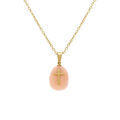 Collier en acier dor&eacute; avec pendentif quartz rose v&eacute;ritable avec croix, 40+6cm