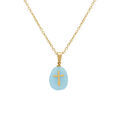 Colliers sur Artemare : Collier en acier dor&eacute; avec pendentif dumortherite v&eacute;ritable avec motif croix, 40+6cm