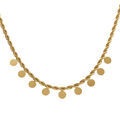 Collier en acier dor&eacute; maille corde pampille pastilles lisses, 40+5cm