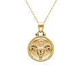 Collier en acier dor&eacute; avec m&eacute;daille de 15mm zodiaque b&eacute;lier recto verso constellation, 40+10cm Artemare