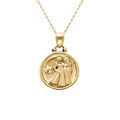 Colliers sur Artemare : Collier en acier dor&eacute; avec m&eacute;daille de 15mm zodiaque g&eacute;meaux recto verso constellation, 40+10cm