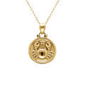 Collier en acier dor&eacute; avec m&eacute;daille de 15mm zodiaque cancer recto verso constellation, 40+10cm