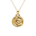 Collier en acier dor&eacute; avec m&eacute;daille de 15mm zodiaque lion recto verso constellation, 40+10cm Artemare