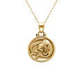 Collier en acier dor&eacute; avec m&eacute;daille de 15mm zodiaque vierge recto verso constellation, 40+10cm