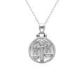 Collier en acier avec m&eacute;daille 15mm zodiaque balance recto verso constellation, 40+10cm
