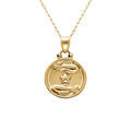 Collier en acier dor&eacute; avec m&eacute;daille de 15mm zodiaque poissons recto verso constellation, 40+10cm Artemare