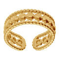 Bague ajustable en acier dor&eacute; trois rangs motif boules au centre Artemare