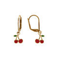 Boucles d'oreille sur Artemare : Boucles d'oreille en plaqu&eacute; or pendentif cerise, fermoir dormeuse