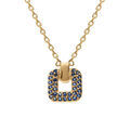 Collier en plaqu&eacute; or avec pendentif carr&eacute; oxydes bleu sertis 38+4cm