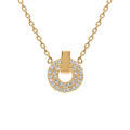 Collier en plaqu&eacute; or pendentif rond avec oxydes blancs sertis 38+4cm
