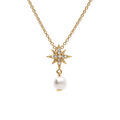 Collier plaqu&eacute; or forme etoile oxydes blancs et perle blanche imitation 42+3cm