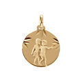 Pendentif en plaqu&eacute; or m&eacute;daille 15mm diamant&eacute; zodiaque gemeaux