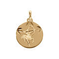 Pendentif en plaqu&eacute; or m&eacute;daille 15mm diamant&eacute; zodiaque sagittaire