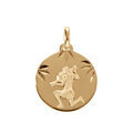 Pendentif en plaqu&eacute; or m&eacute;daille 15mm diamant&eacute; zodiaque verseau Artemare