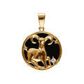 Pendentifs sur Artemare : Pendentif en plaqu&eacute; or m&eacute;daille 15mm, onyx noir imitation, zodiaque b&eacute;lier et un oxyde blanc