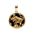 Pendentifs sur Artemare : Pendentif en plaqu&eacute; or m&eacute;daille 15mm, onyx noir imitation, zodiaque taureau et un oxyde blanc