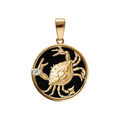 Pendentif en plaqu&eacute; or m&eacute;daille 15mm, onyx noir imitation, zodiaque cancer et un oxyde blanc Artemare
