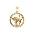 Pendentif en plaqu&eacute; or m&eacute;daille 15mm stri&eacute;e zodiaque taureau decoup&eacute; Artemare