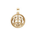 Pendentif en plaqu&eacute; or m&eacute;daille 15mm stri&eacute;e zodiaque gemeaux decoup&eacute;s
