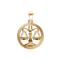 Pendentif en plaqu&eacute; or m&eacute;daille 15mm stri&eacute;e zodiaque balance decoup&eacute;e Artemare