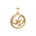 Pendentif en plaqu&eacute; or m&eacute;daille 15mm stri&eacute;e zodiaque scorpion decoup&eacute;