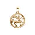 Pendentif en plaqu&eacute; or m&eacute;daille 15mm stri&eacute;e zodiaque sagittaire decoup&eacute;