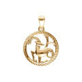Pendentif en plaqu&eacute; or m&eacute;daille 15mm stri&eacute;e zodiaque capricorne decoup&eacute;