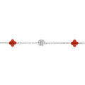 Bracelet en argent rhodi&eacute; tr&egrave;fle en verre corail et pastille d'oxydes blancs 15.5+2.5cm
