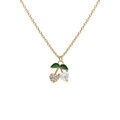 Collier en argent dor&eacute; avec pendentif cerise forme coeur orn&eacute; d'oxydes blancs et verts 39+4cm
