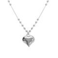 Collier en argent rhodi&eacute; cha&icirc;ne avec boules avec pendentif coeur bomb&eacute; 42+3cm Artemare