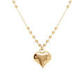 Collier en argent dor&eacute; cha&icirc;ne avec boules et pendentif coeur bomb&eacute; 42+3cm Artemare